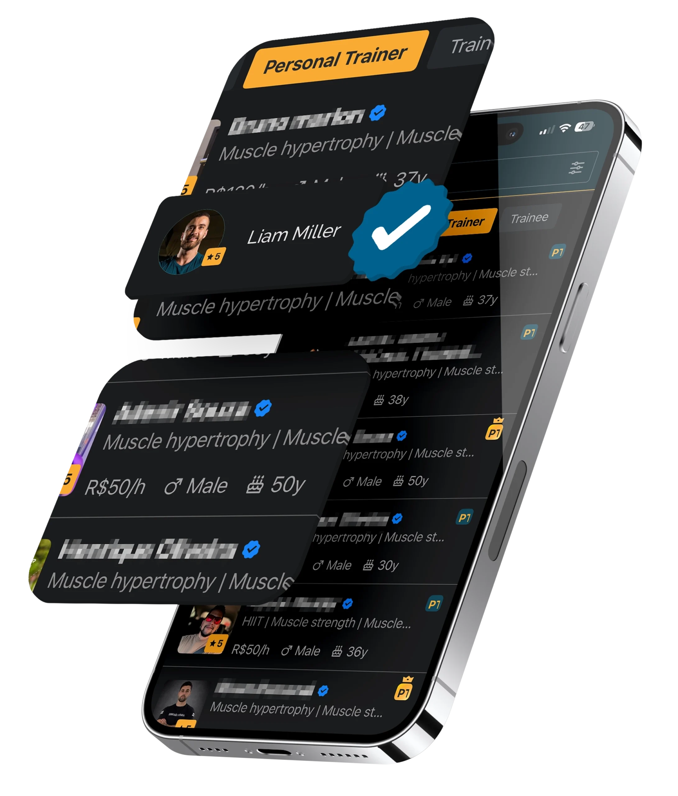 App screen personal trainer marketplace