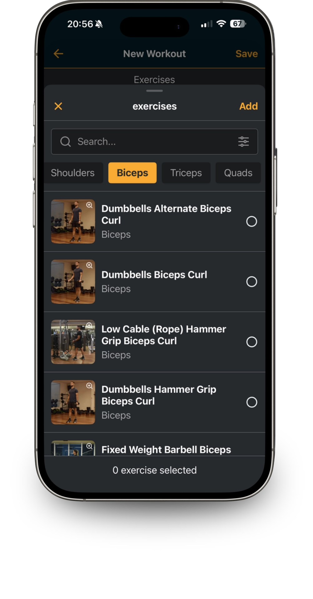 Exercises list screen
